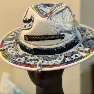 Custom STUNNING wide brim denim hat